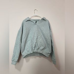 Adanola Oversized Open Collar Sweatshirt in Light Grey Melange - L